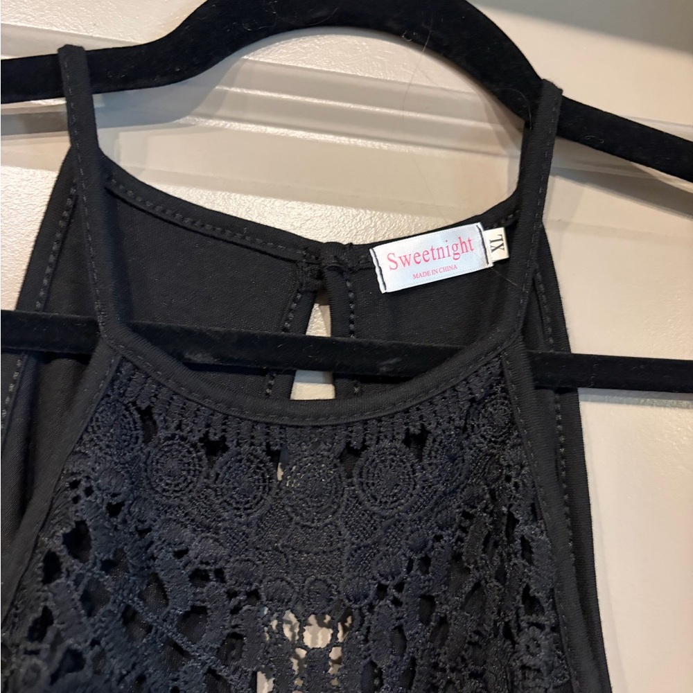 Sweetnight Black Crochet Halter Dress